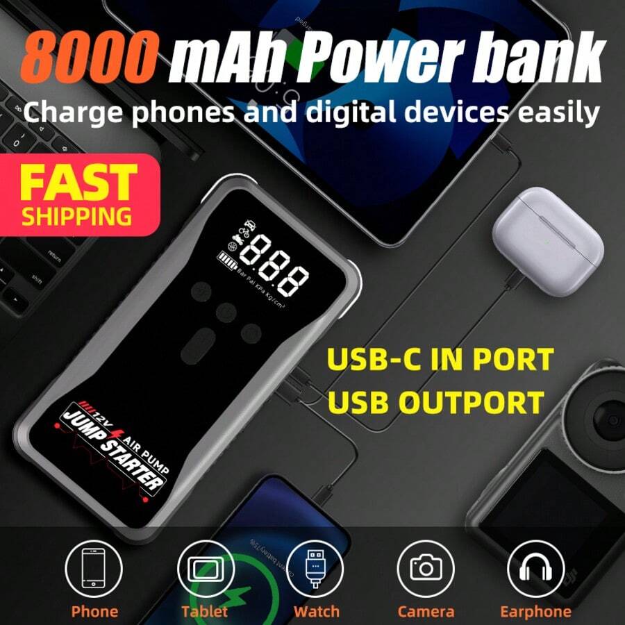 Portable Jump Starter - 8000mAh Portable Car Jump Starter With