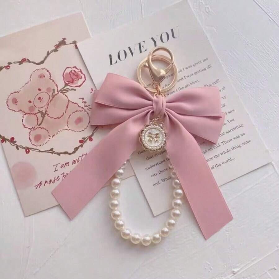 Car Accessories For Women - Gorgeous matte bow keychain with faux