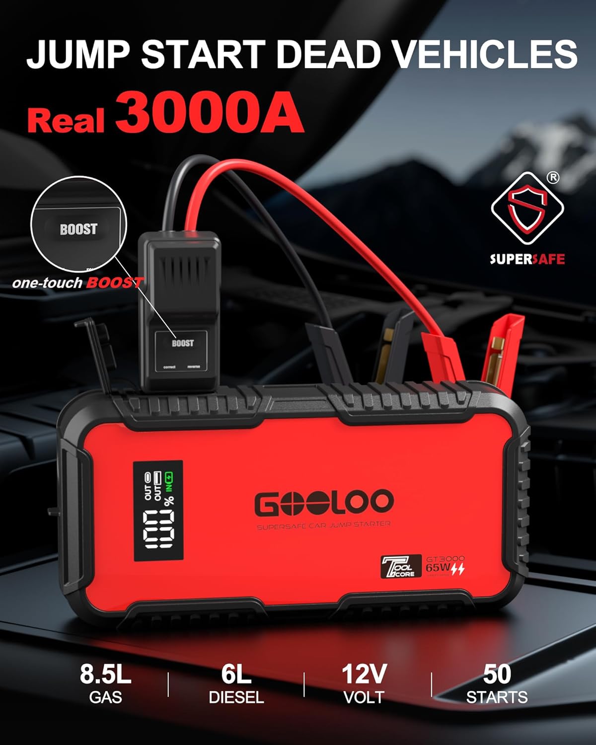 3000A Jump Starter, 65W Quick  – обзор и цена Portable Jump Starter