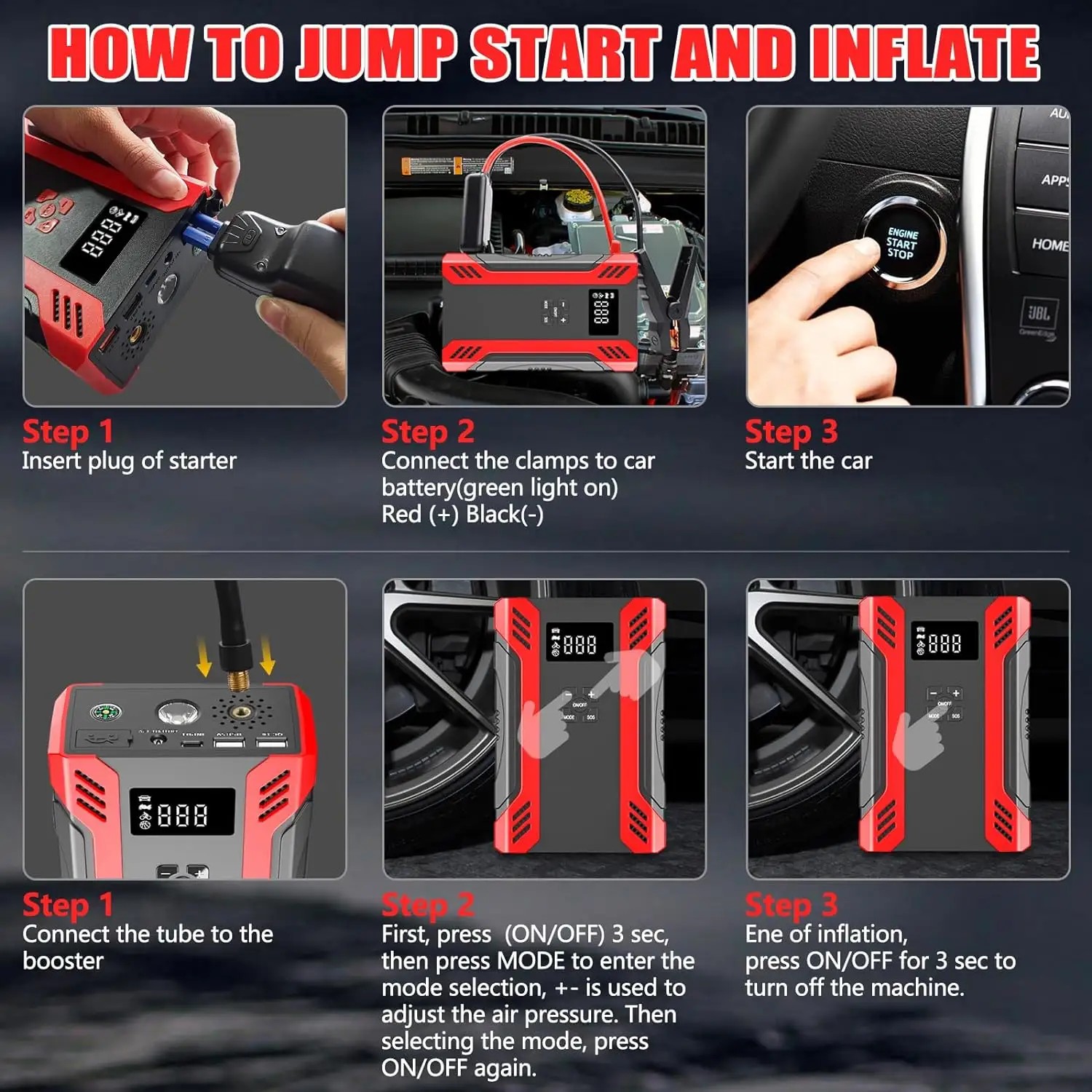 4-in-1 Multi-Function Car Jump – обзор и цена Portable Jump Starter