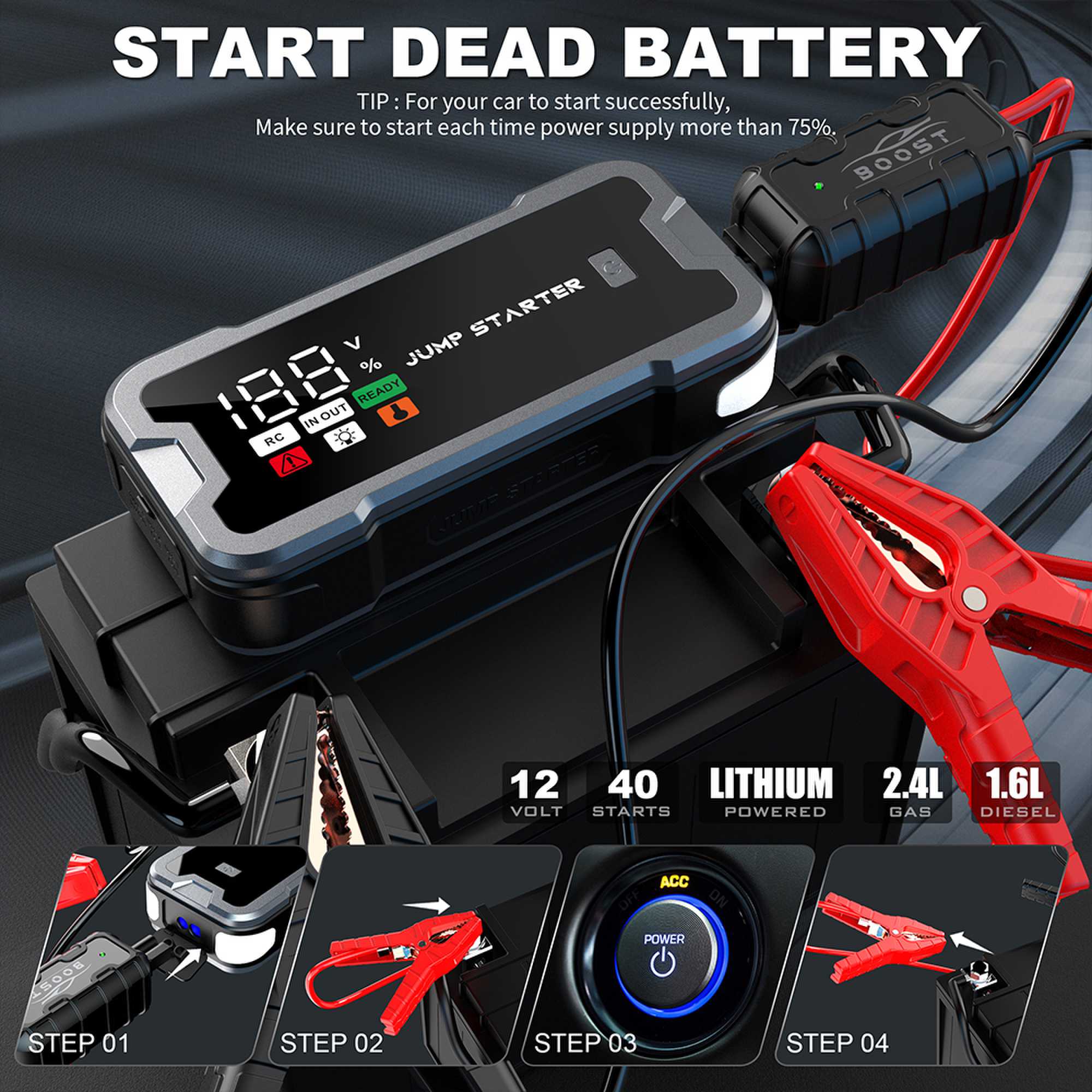4000A Car Jump Starter ,Portab – обзор и цена Portable Jump Starter